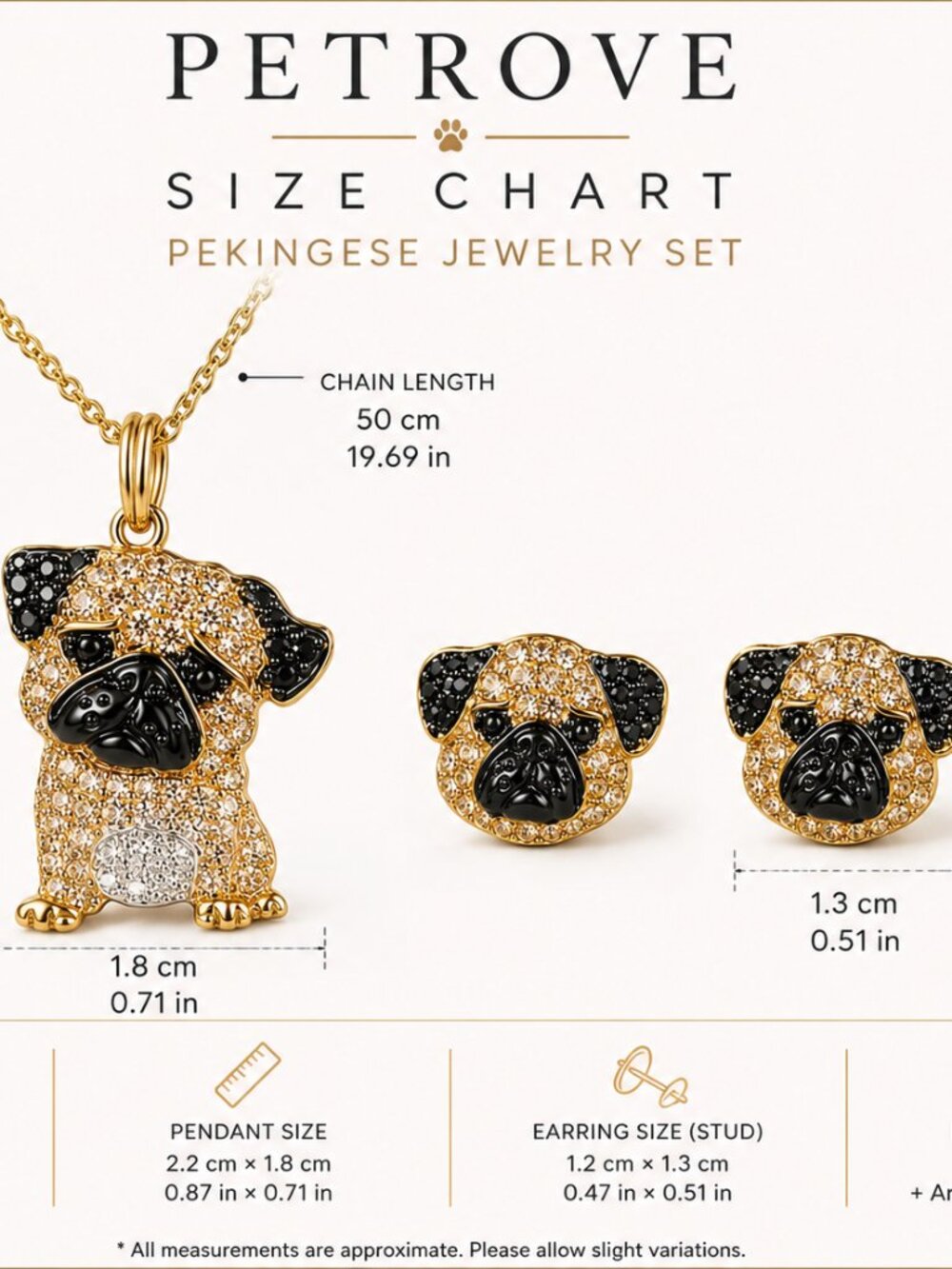 Pug Necklace & Earring Set | Crystal Pavé Dog Memorial Jewelry | Pet Rove